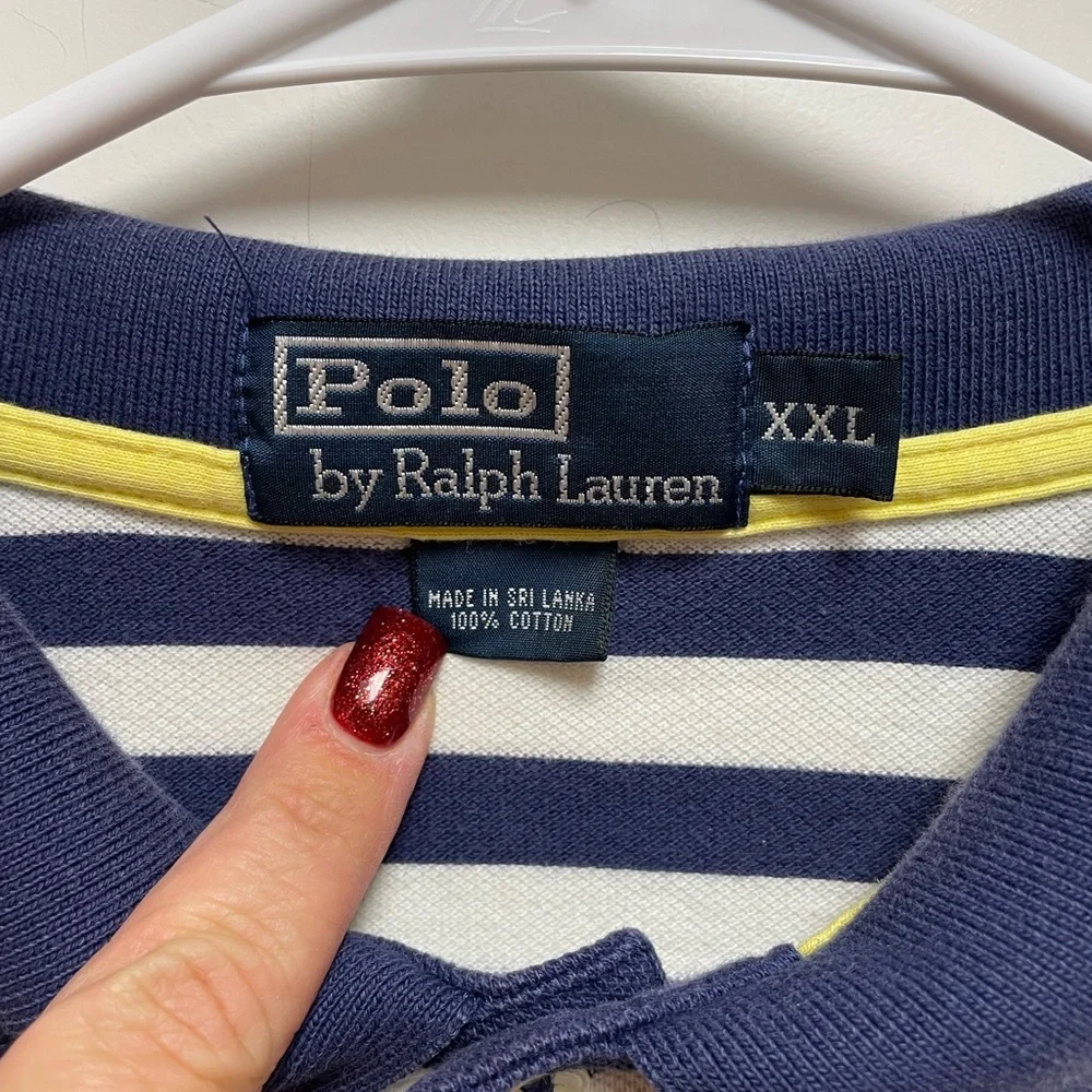 Ralph Lauren Polo Sz XXL Classic Navy & White Striped Polo Shirt Preppy Golf Y2K